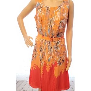 NWT peach floral print pleated belted summer midi